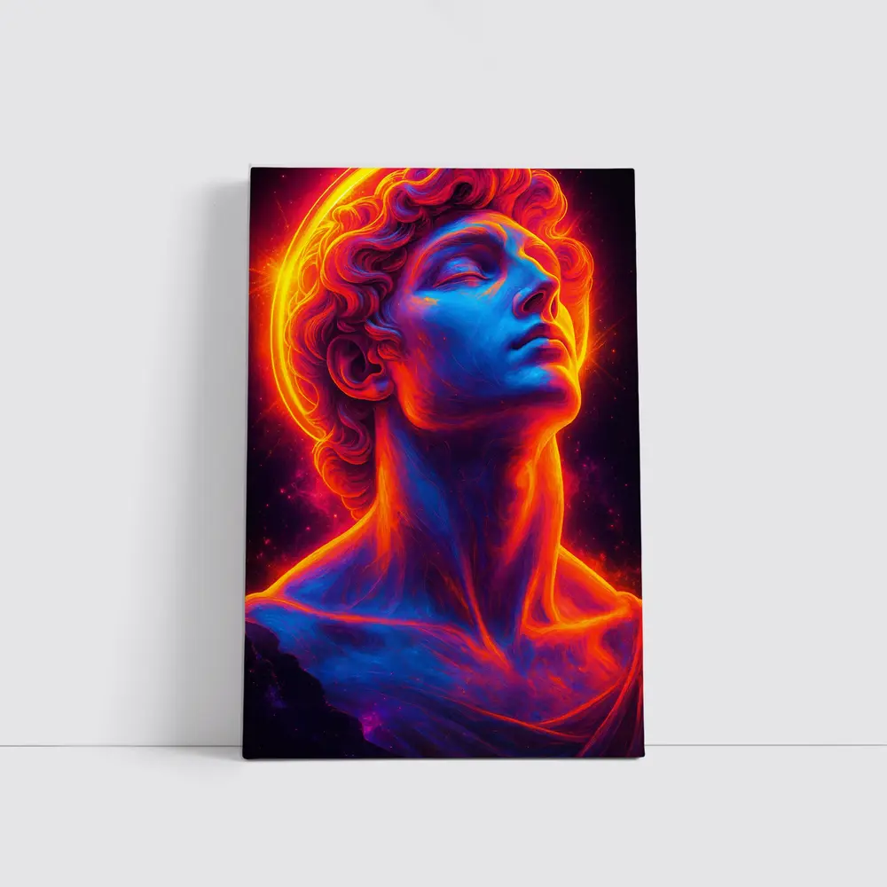 Neon Greek Statue Glowing Cosmic Light – Wall Art