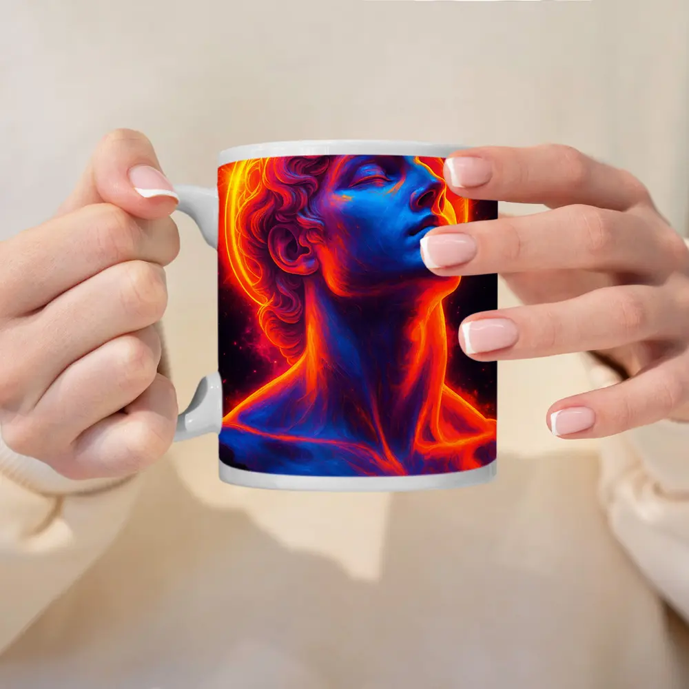 Neon Greek Statue Glowing Cosmic Light – Mugs