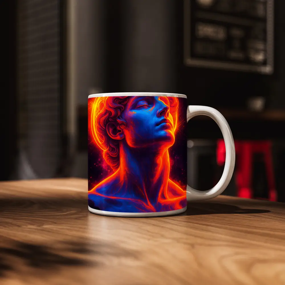 Neon Greek Statue Glowing Cosmic Light – Mugs