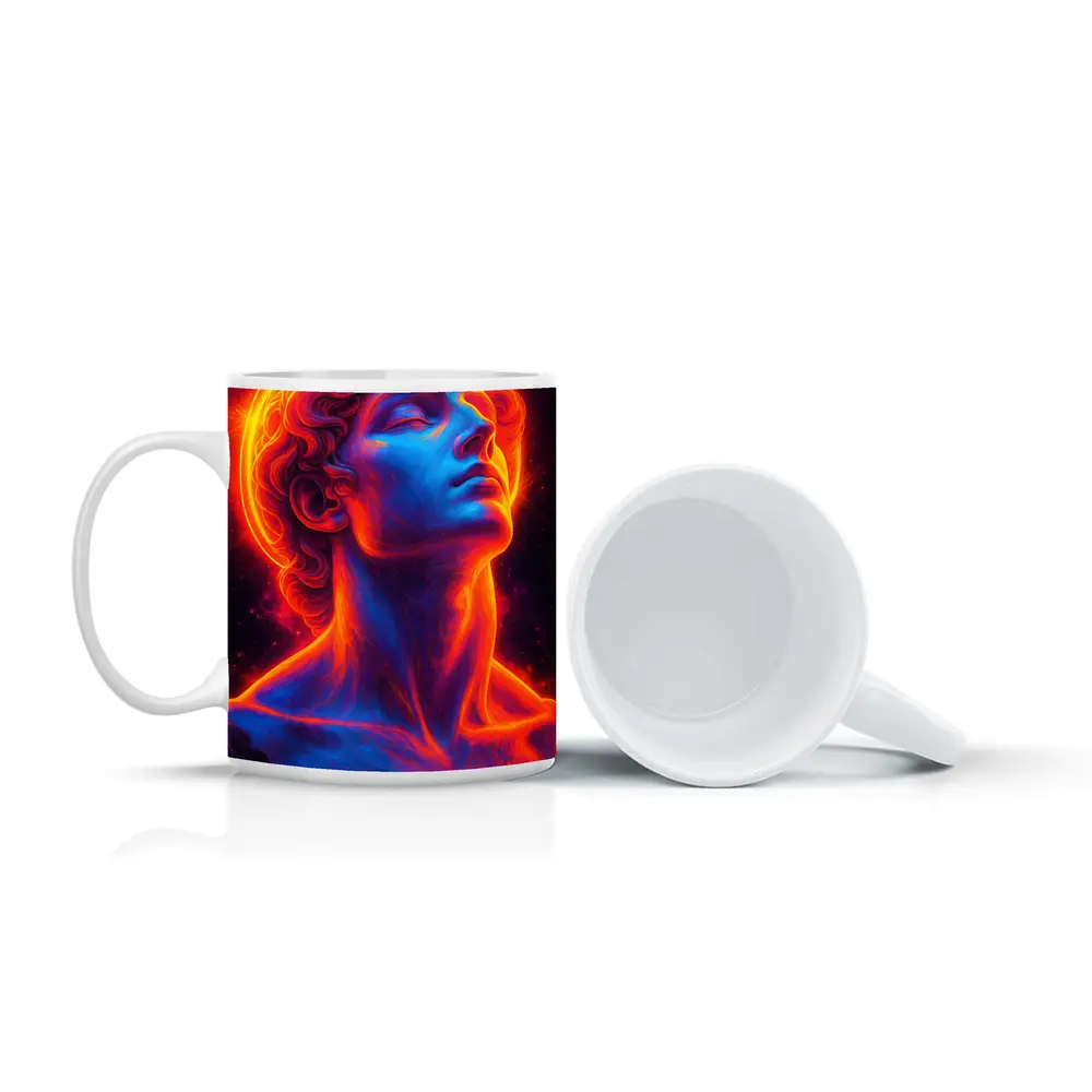 Neon Greek Statue Glowing Cosmic Light – Mugs