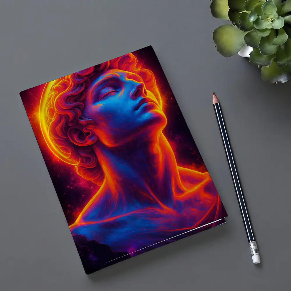 Neon Greek Statue Glowing Cosmic Light – Notebooks