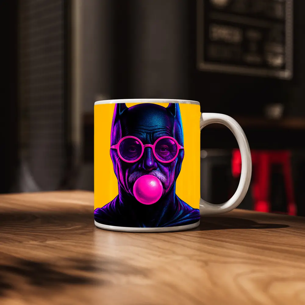 Batman Old Man Blowing Bubble Gum Yellow – Mugs