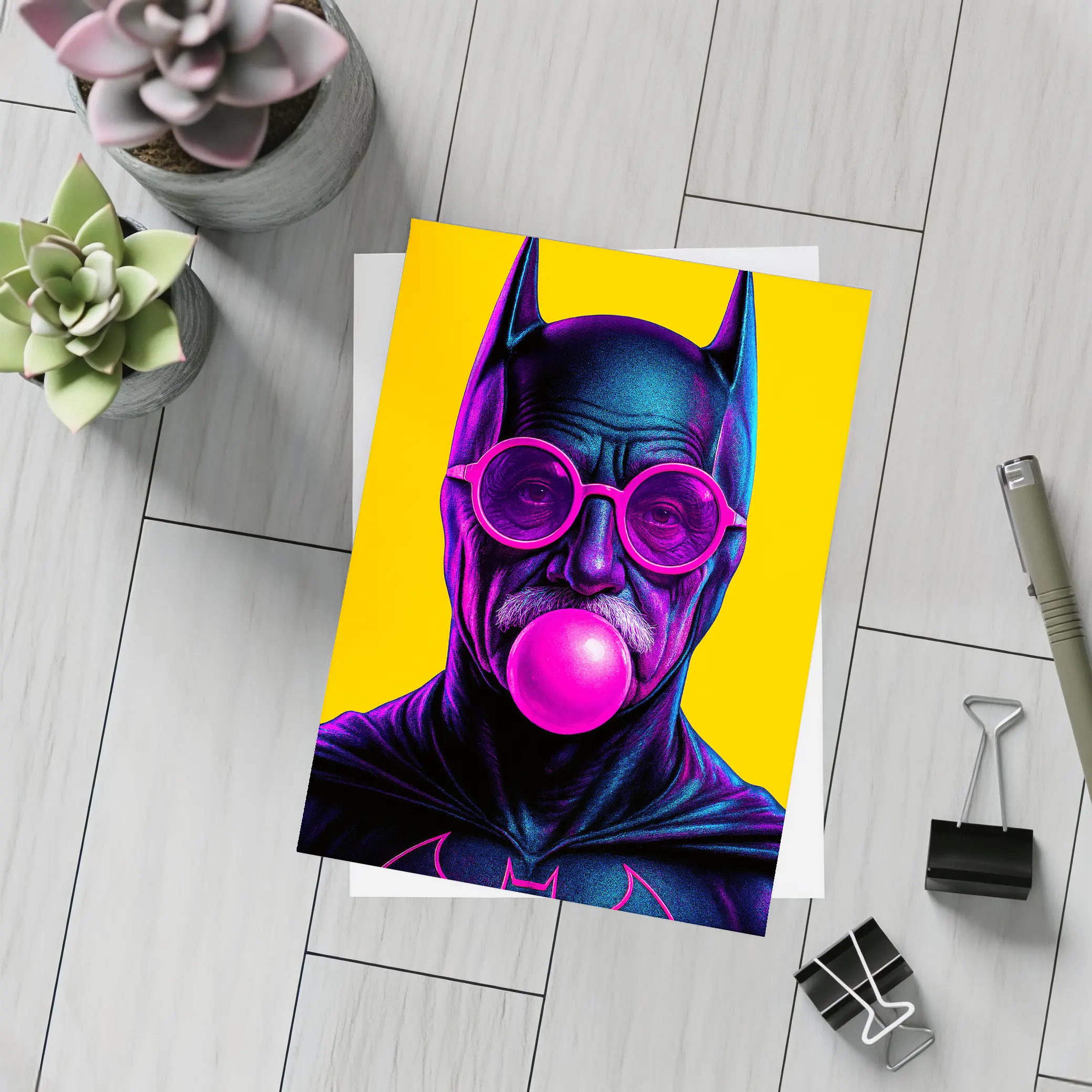 Batman Old Man Blowing Bubble Gum Yellow – Postcards