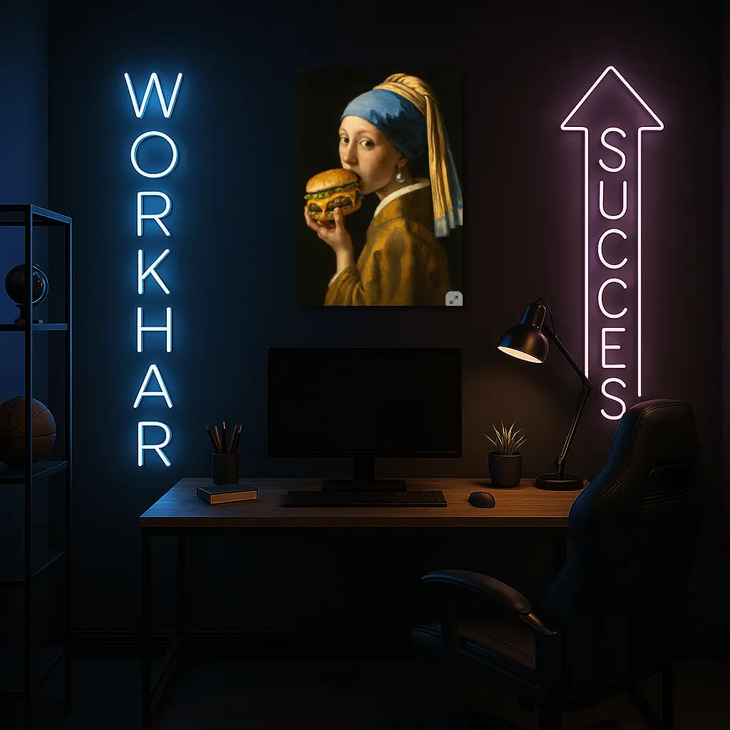 Girl With Pearl Earring Eating Burger – Wall Art