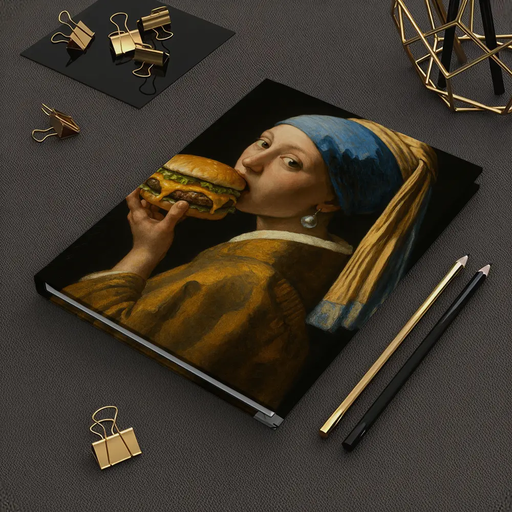 Girl With Pearl Earring Eating Burger – Notebooks