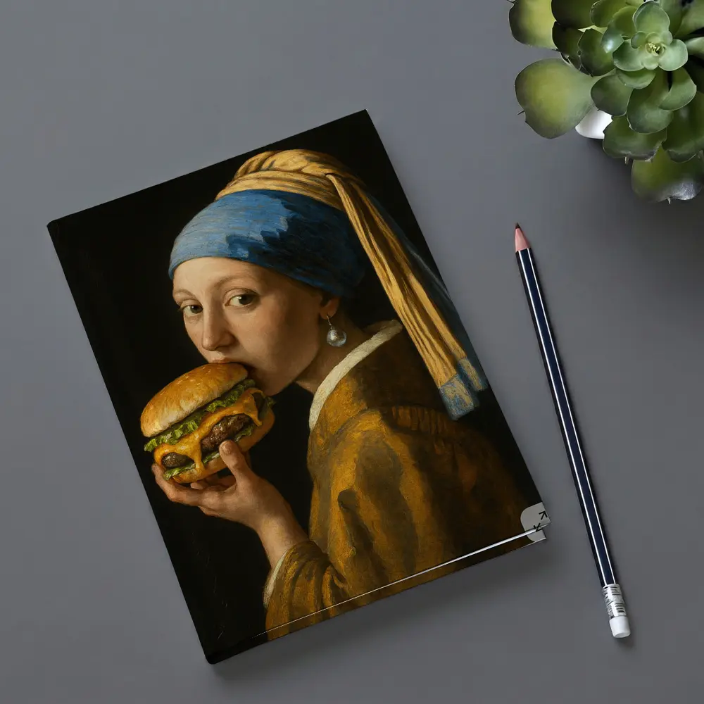 Girl With Pearl Earring Eating Burger – Notebooks