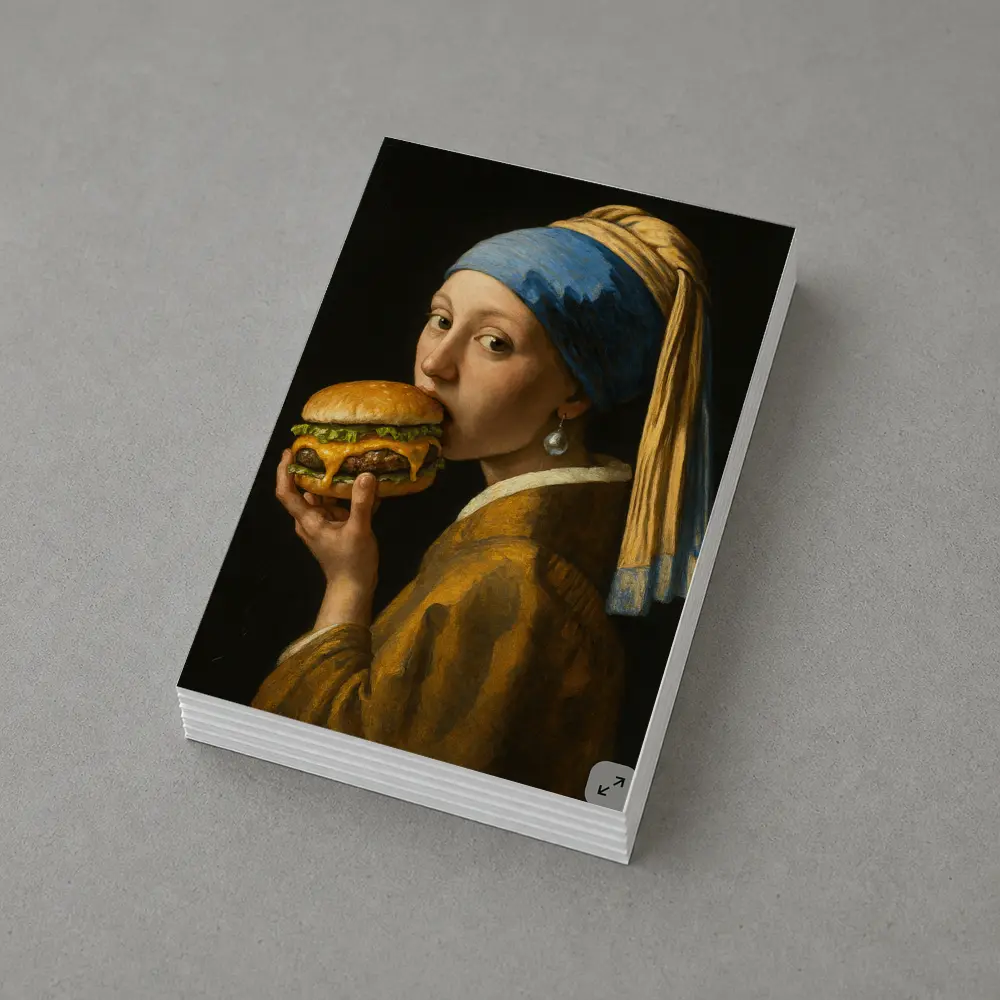 Girl With Pearl Earring Eating Burger – Postcards