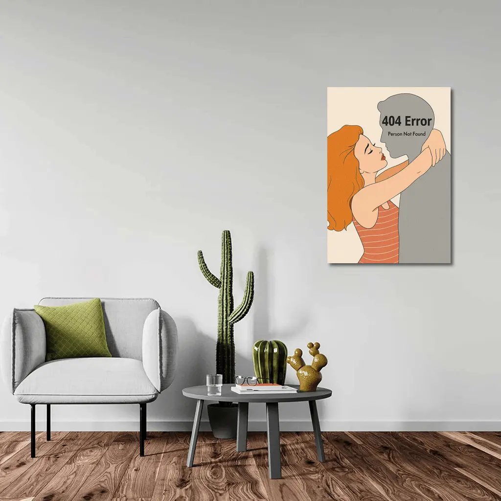 404 Error Person Not Found Couple Illustration – Wall Art