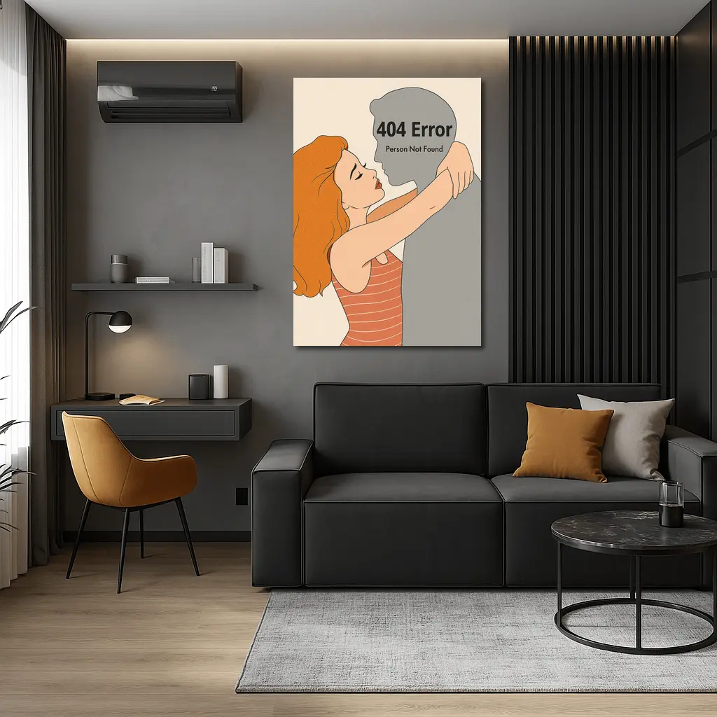 404 Error Person Not Found Couple Illustration – Wall Art