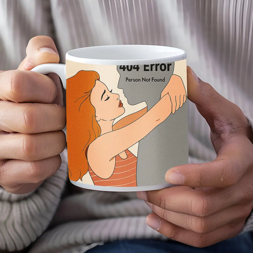 404 Error Person Not Found Couple Illustration – Mugs