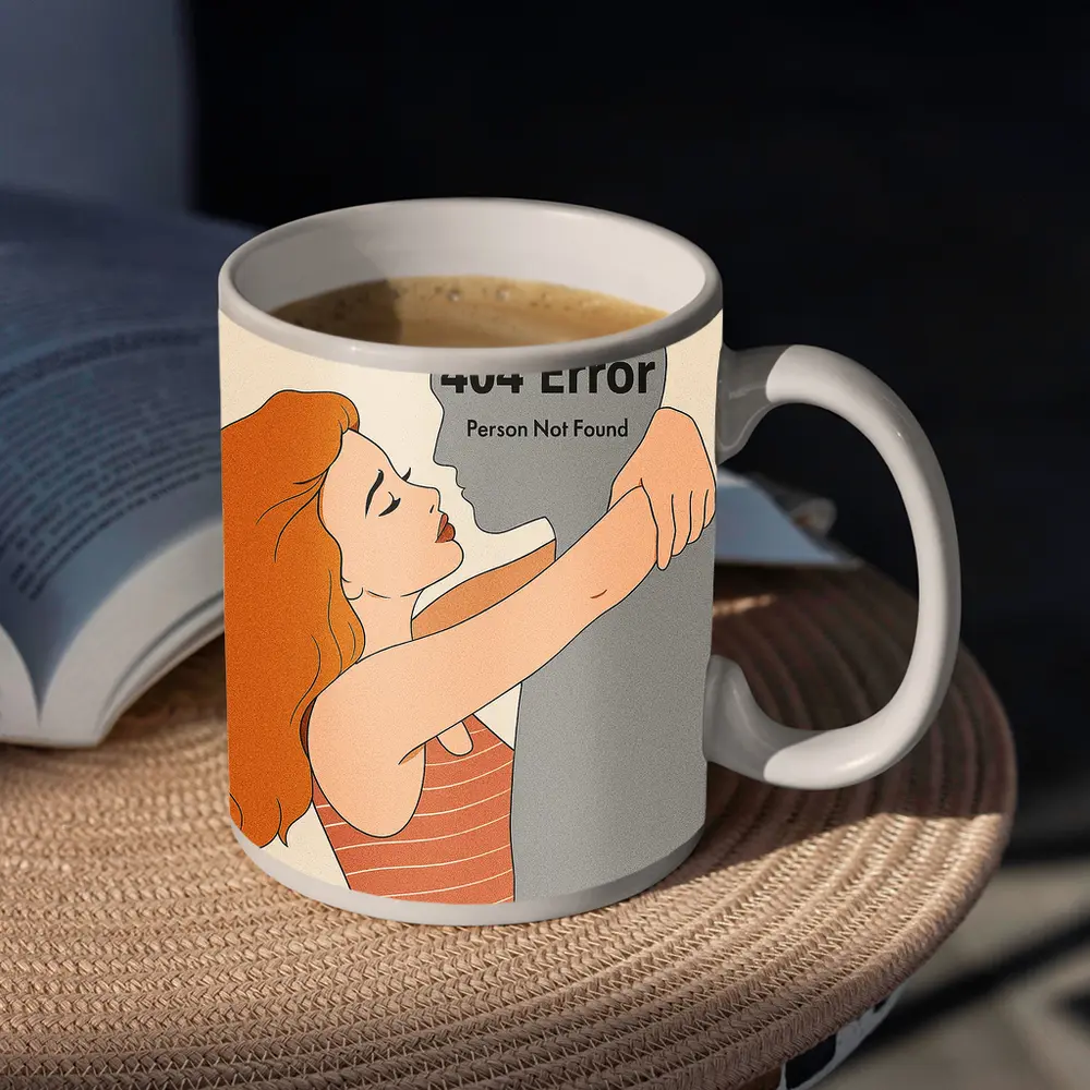 404 Error Person Not Found Couple Illustration – Mugs