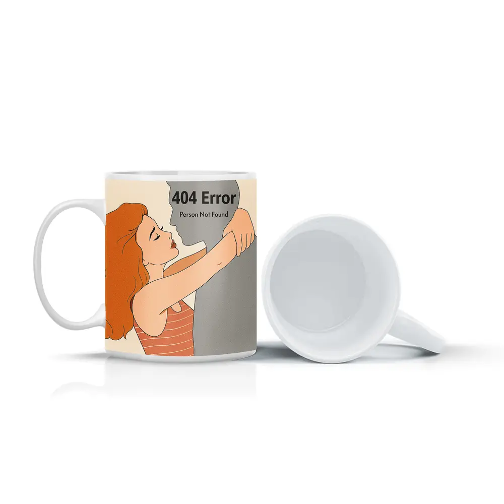 404 Error Person Not Found Couple Illustration – Mugs