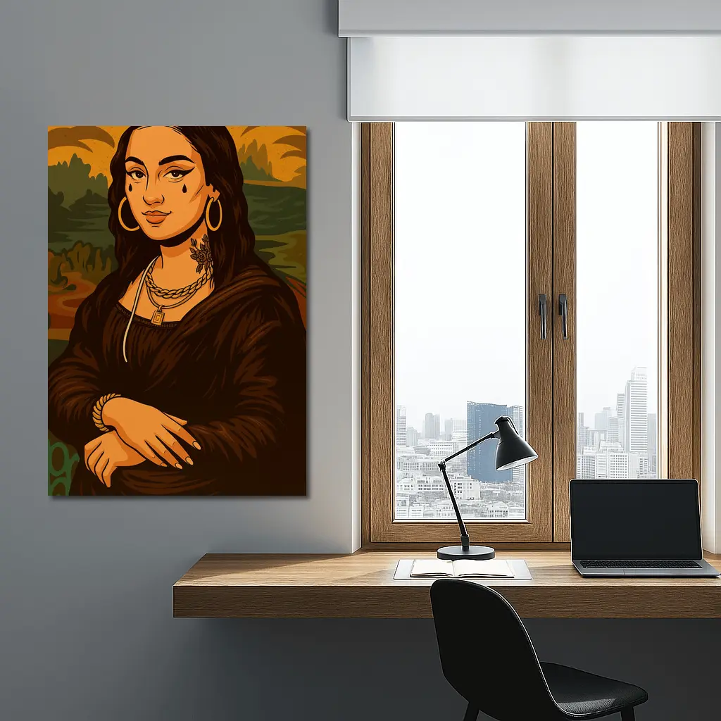 Mona Lisa Urban Streetwear Gold Jewelry Illustration – Wall Art