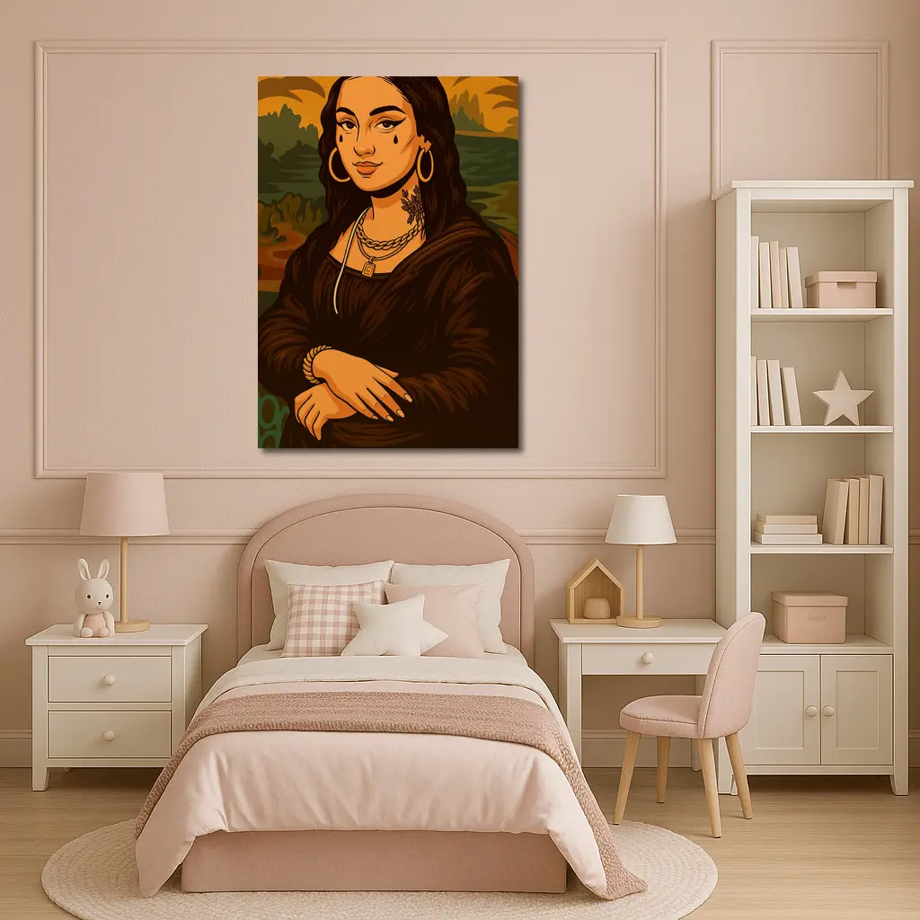 Mona Lisa Urban Streetwear Gold Jewelry Illustration – Wall Art