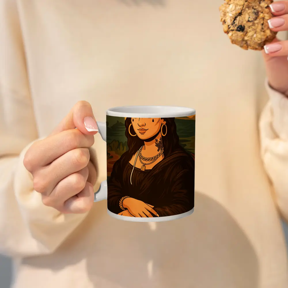 Mona Lisa Urban Streetwear Gold Jewelry Illustration – Mugs