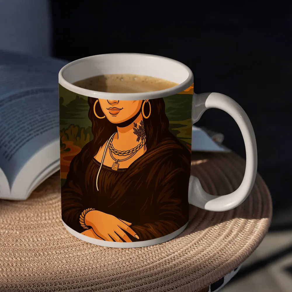 Mona Lisa Urban Streetwear Gold Jewelry Illustration – Mugs