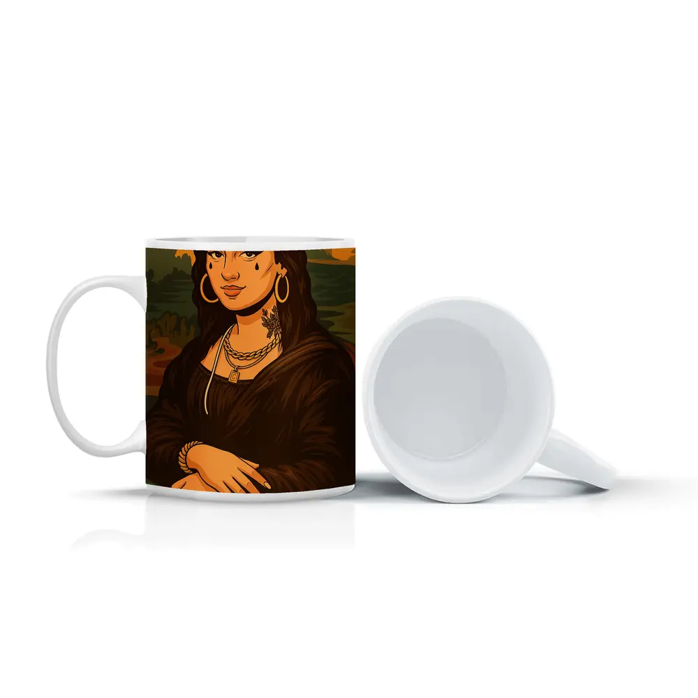 Mona Lisa Urban Streetwear Gold Jewelry Illustration – Mugs