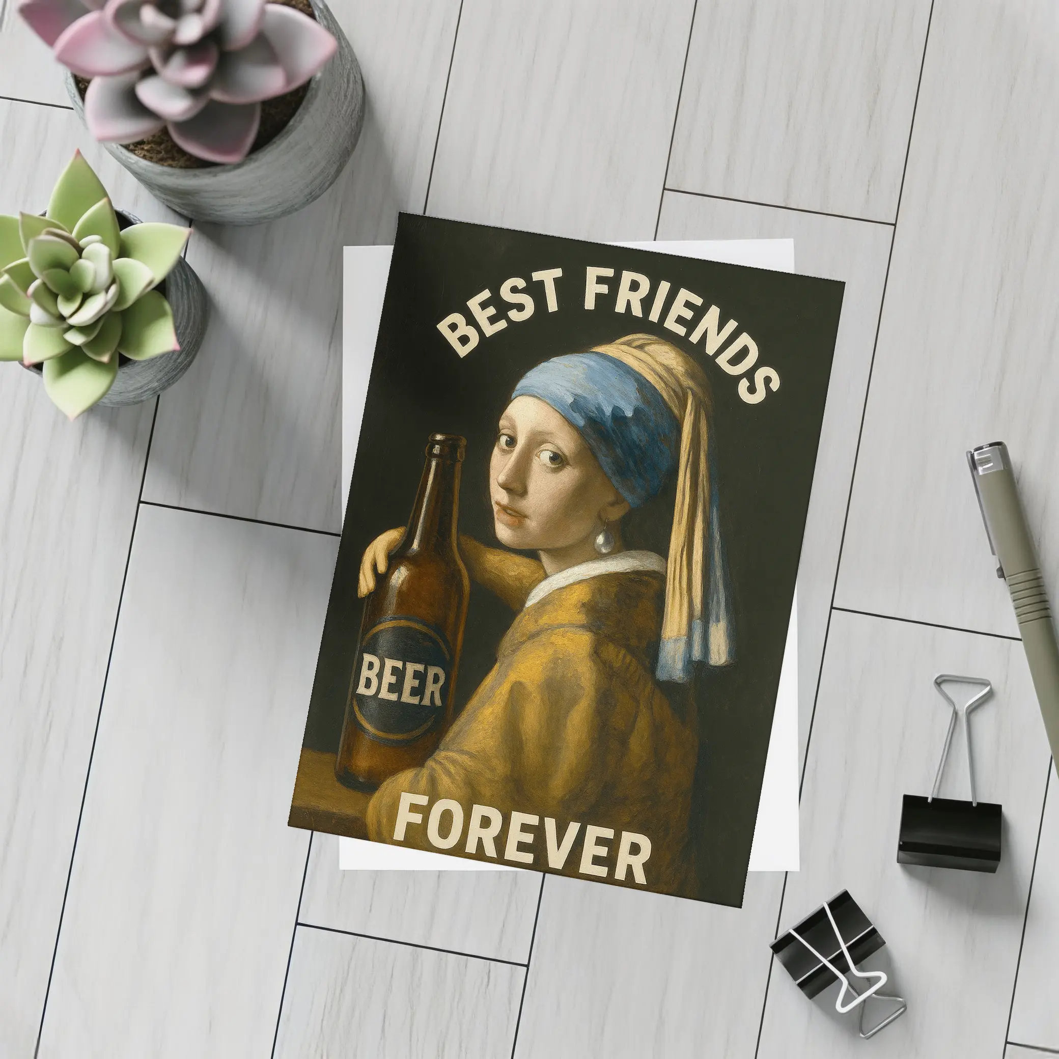 Girl With Pearl Earring Beer Best Friends – Postcards