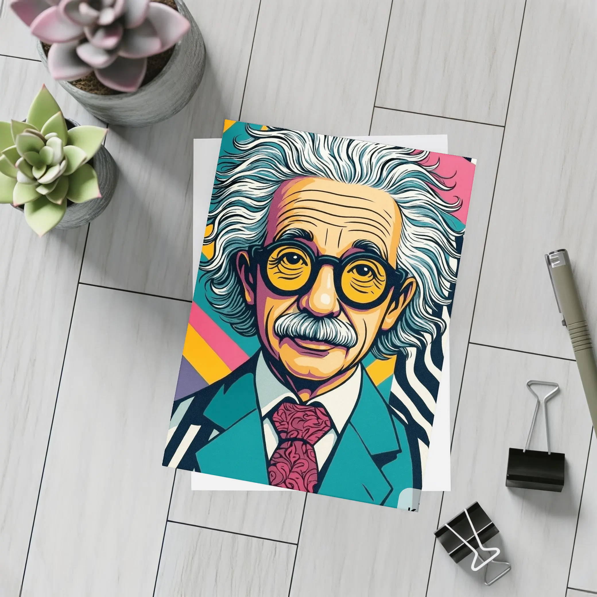 Albert Einstein Pop Art Colorful Portrait – Postcards