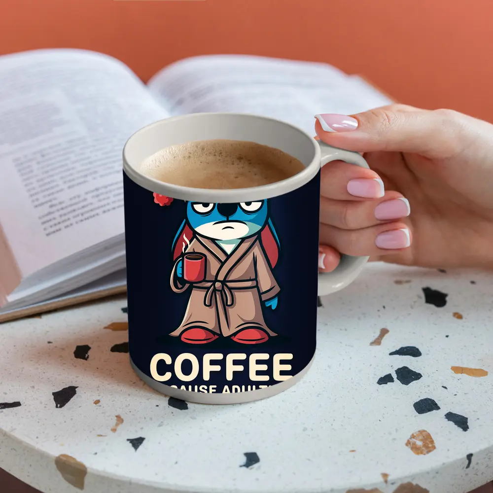 Grumpy Cartoon Penguin Coffee Because Adulting Hard – Mugs