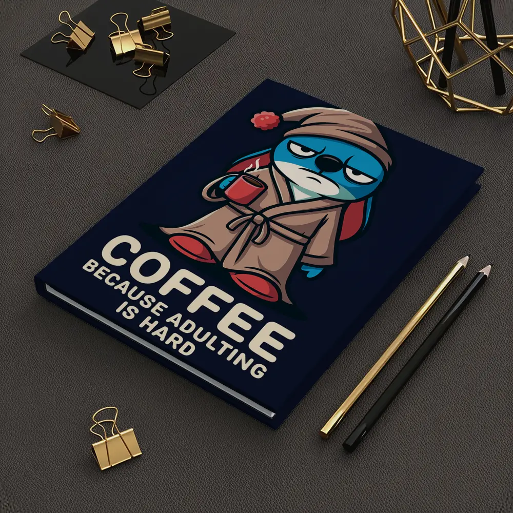 Grumpy Cartoon Penguin Coffee Because Adulting Hard – Notebooks