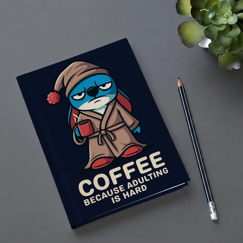Grumpy Cartoon Penguin Coffee Because Adulting Hard – Notebooks