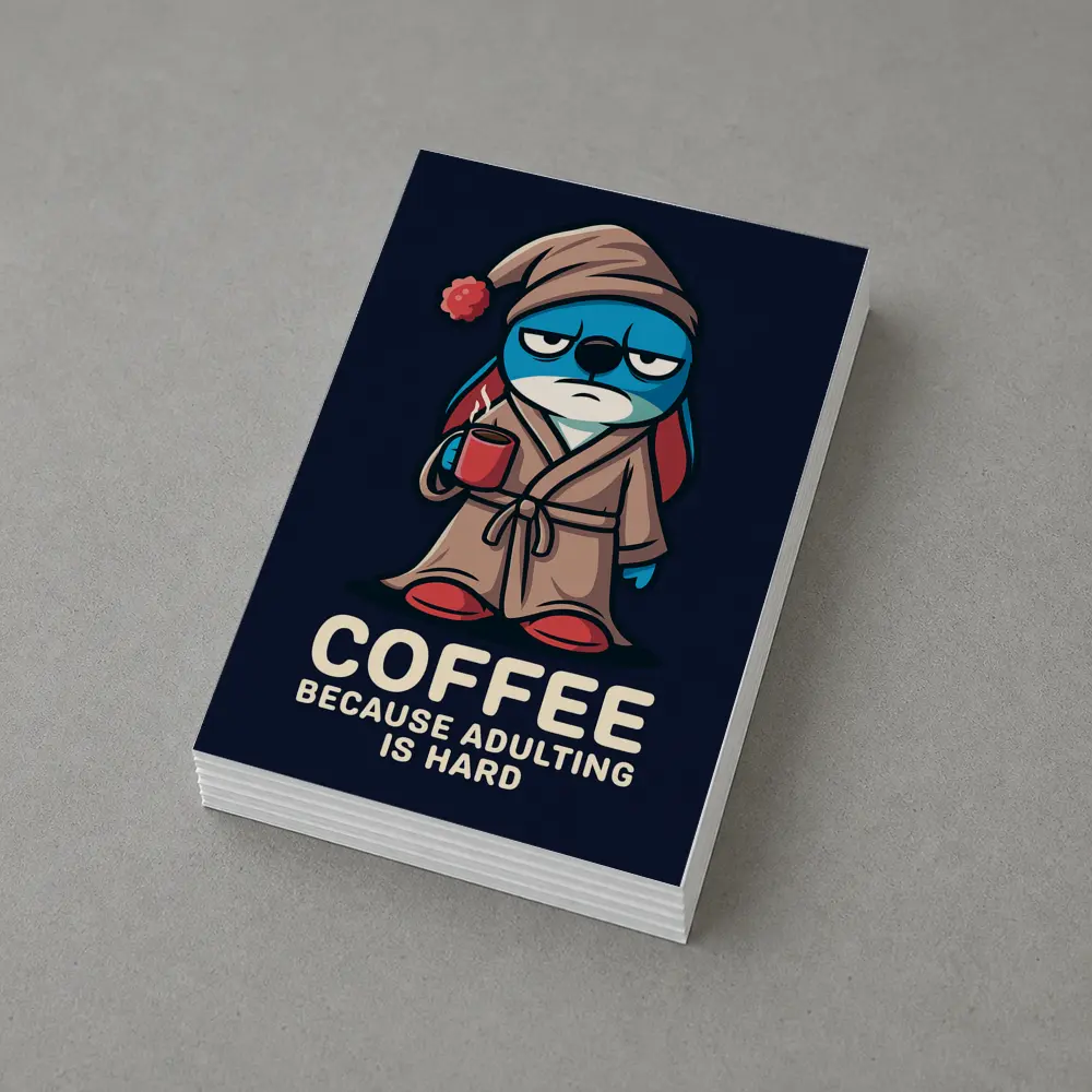 Grumpy Cartoon Penguin Coffee Because Adulting Hard – Postcards