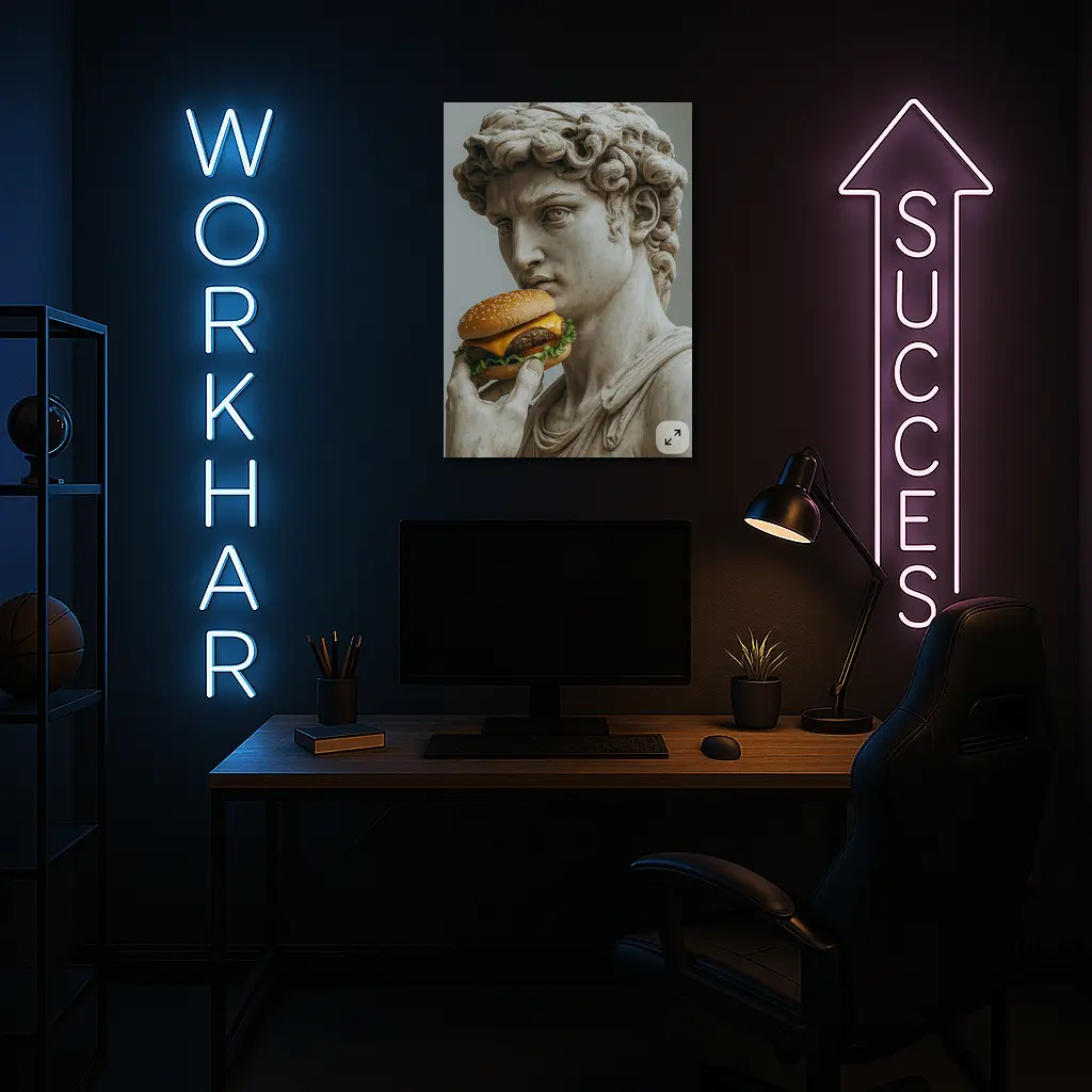 Greek Marble Statue Eating Cheeseburger Art – Wall Art