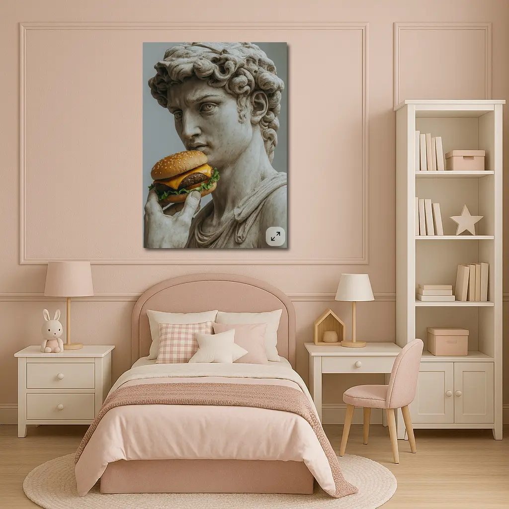 Greek Marble Statue Eating Cheeseburger Art – Wall Art