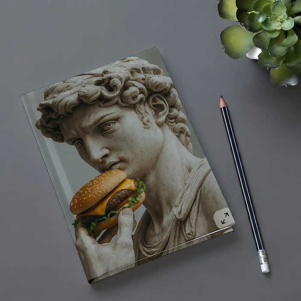 Greek Marble Statue Eating Cheeseburger Art – Notebooks