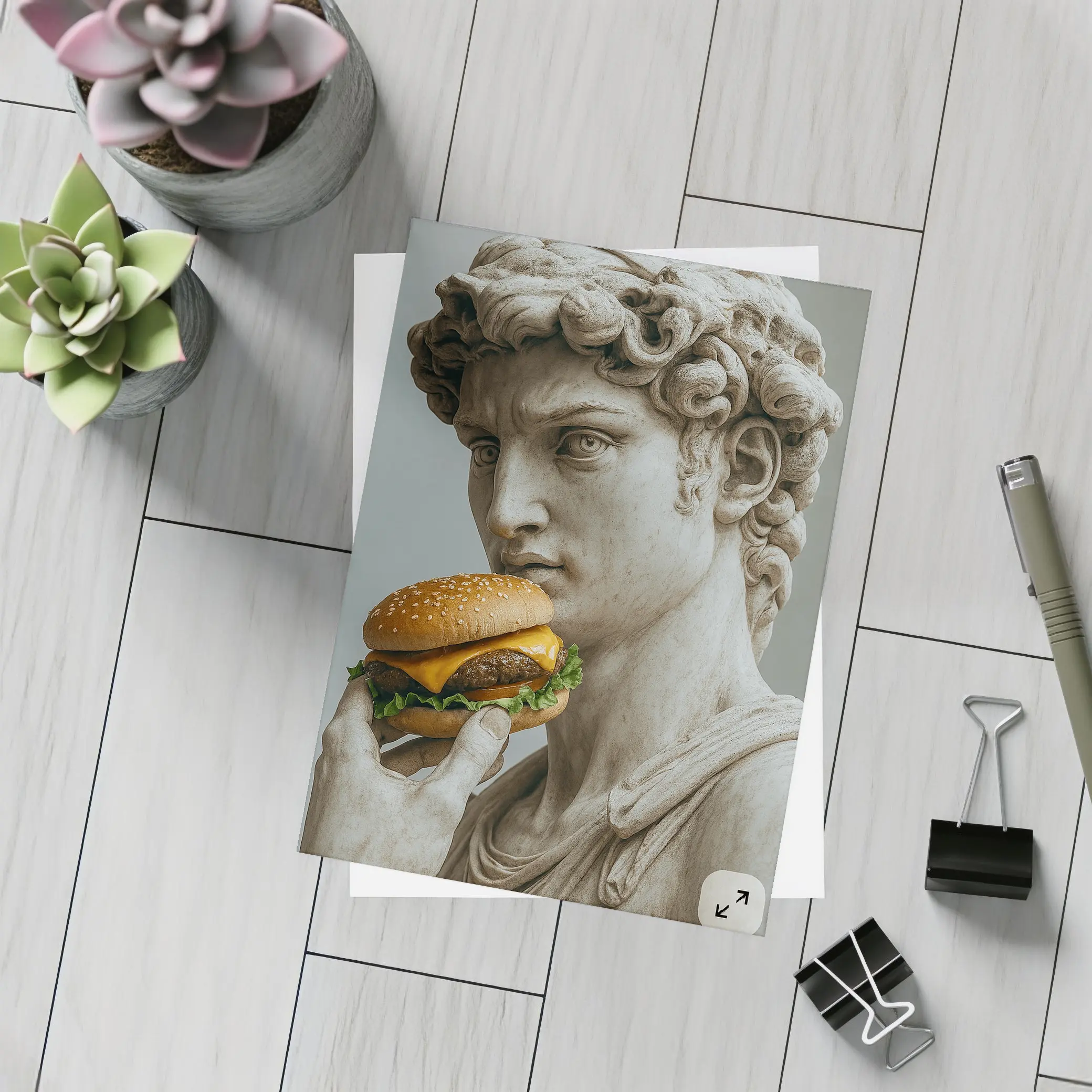 Greek Marble Statue Eating Cheeseburger Art – Postcards