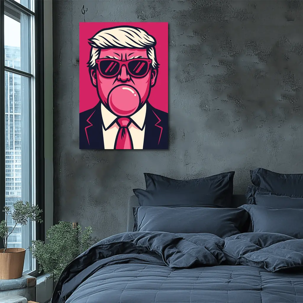 Pop Art Political Figure Blowing Bubblegum Pink – Wall Art