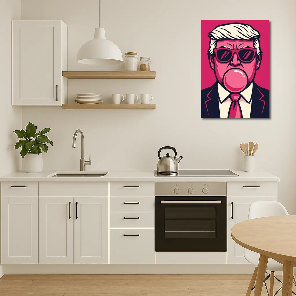 Pop Art Political Figure Blowing Bubblegum Pink – Wall Art