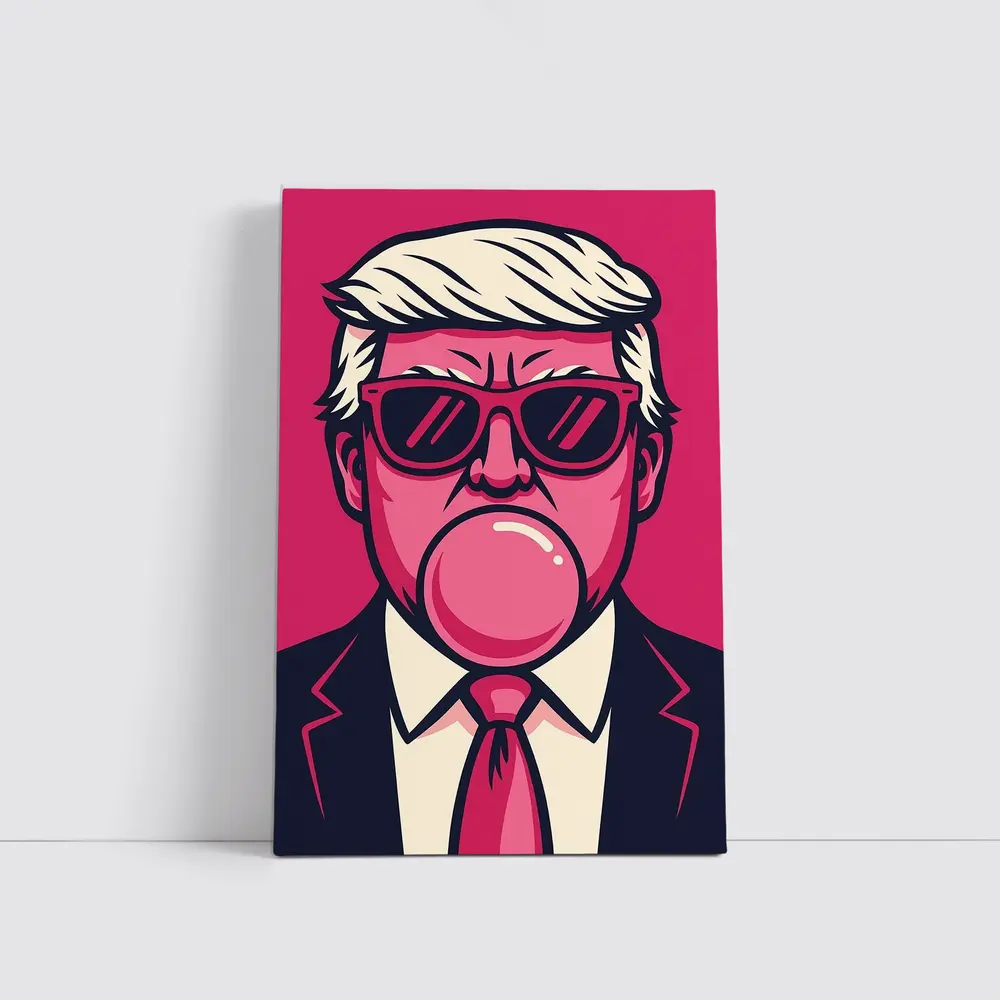Pop Art Political Figure Blowing Bubblegum Pink – Wall Art