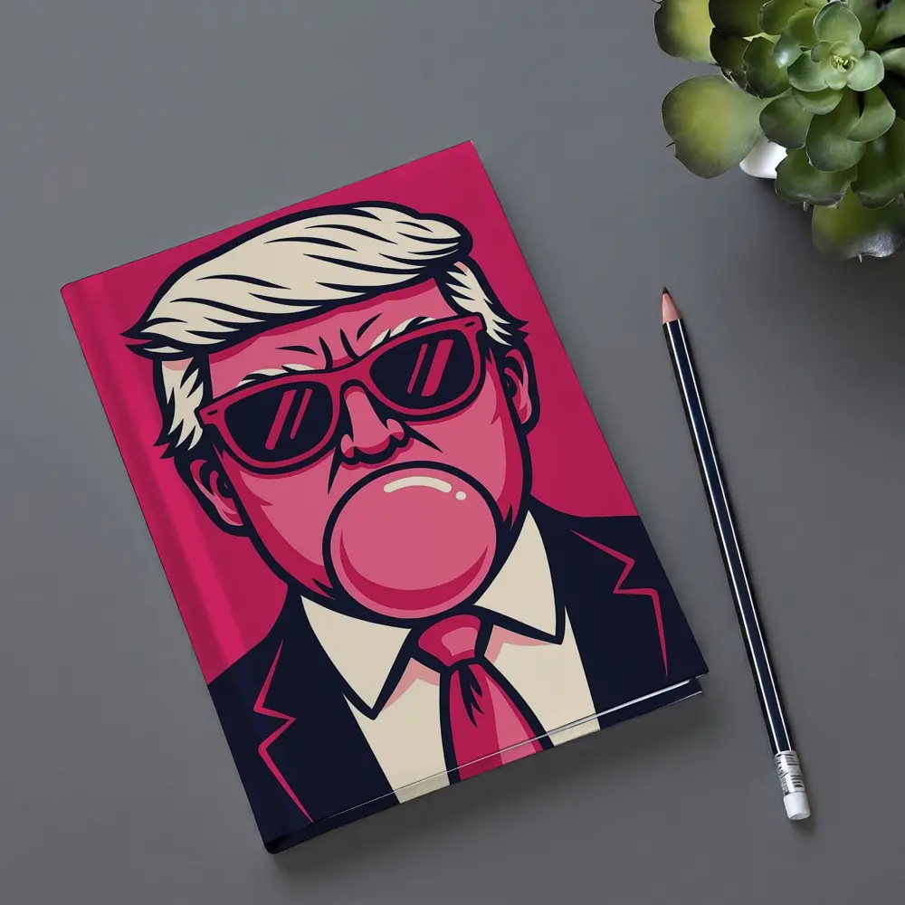 Pop Art Political Figure Blowing Bubblegum Pink – Notebooks