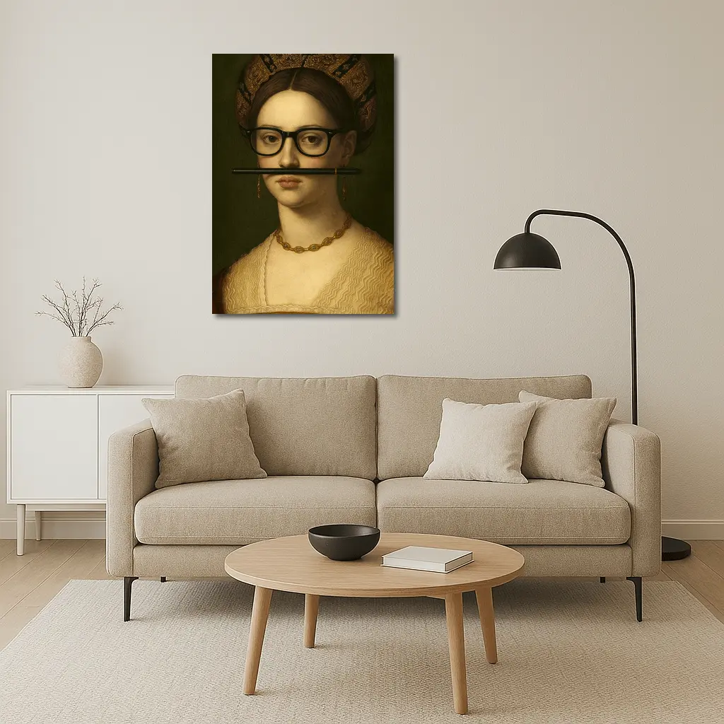 Renaissance Woman Portrait With Glasses Pencil – Wall Art