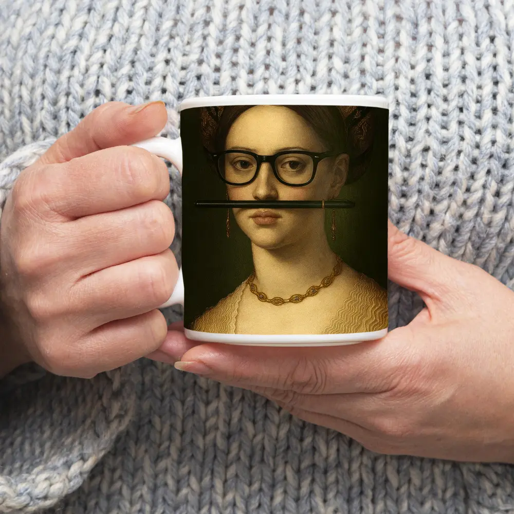 Renaissance Woman Portrait With Glasses Pencil – Mugs