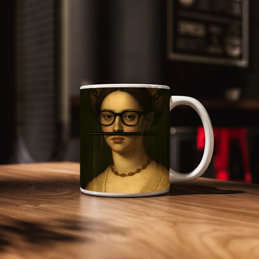 Renaissance Woman Portrait With Glasses Pencil – Mugs