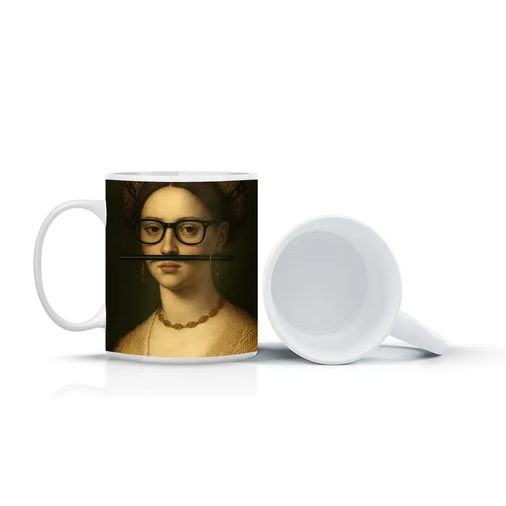 Renaissance Woman Portrait With Glasses Pencil – Mugs