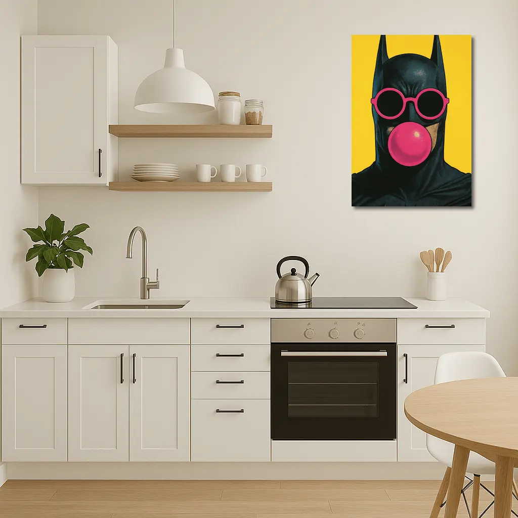 Batman Pink Sunglasses Bubblegum Yellow Background – Wall Art
