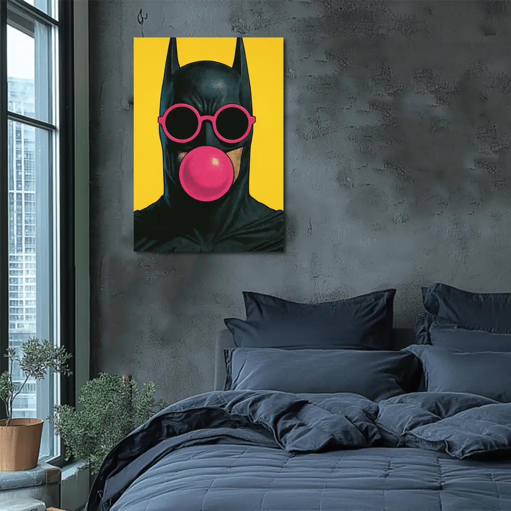 Batman Pink Sunglasses Bubblegum Yellow Background – Wall Art