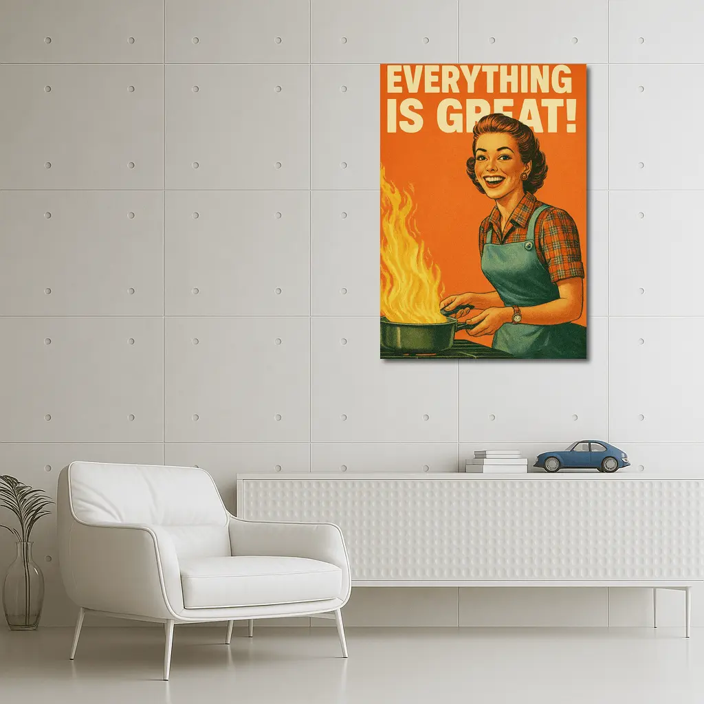 Everything Is Great Retro Housewife Kitchen Fire – Wall Art