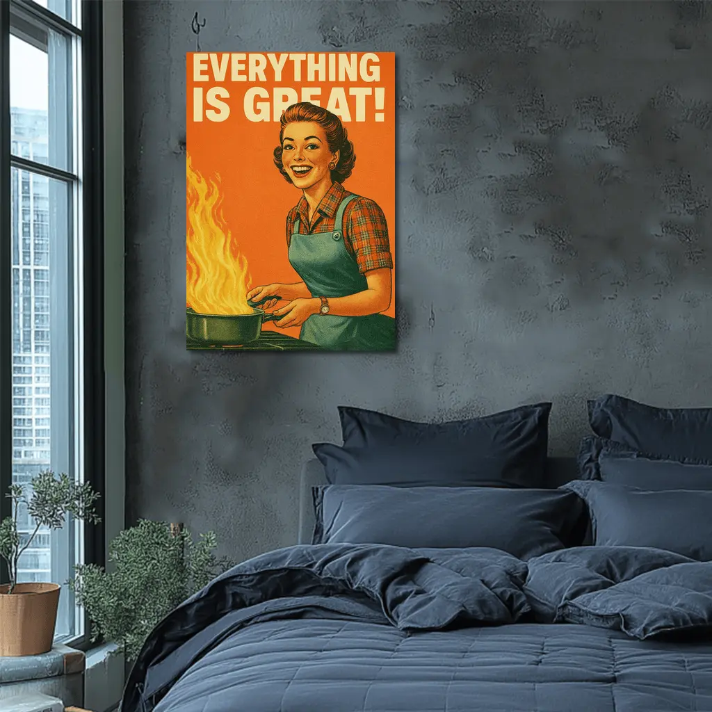 Everything Is Great Retro Housewife Kitchen Fire – Wall Art