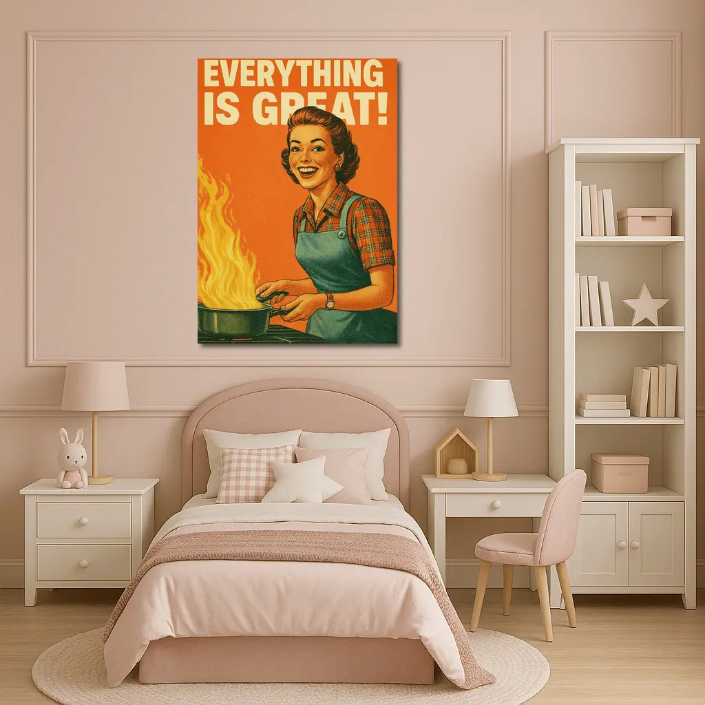 Everything Is Great Retro Housewife Kitchen Fire – Wall Art