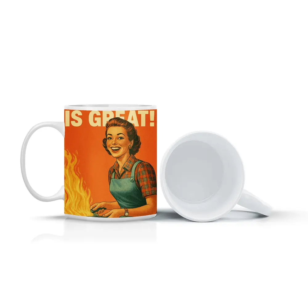 Everything Is Great Retro Housewife Kitchen Fire – Mugs