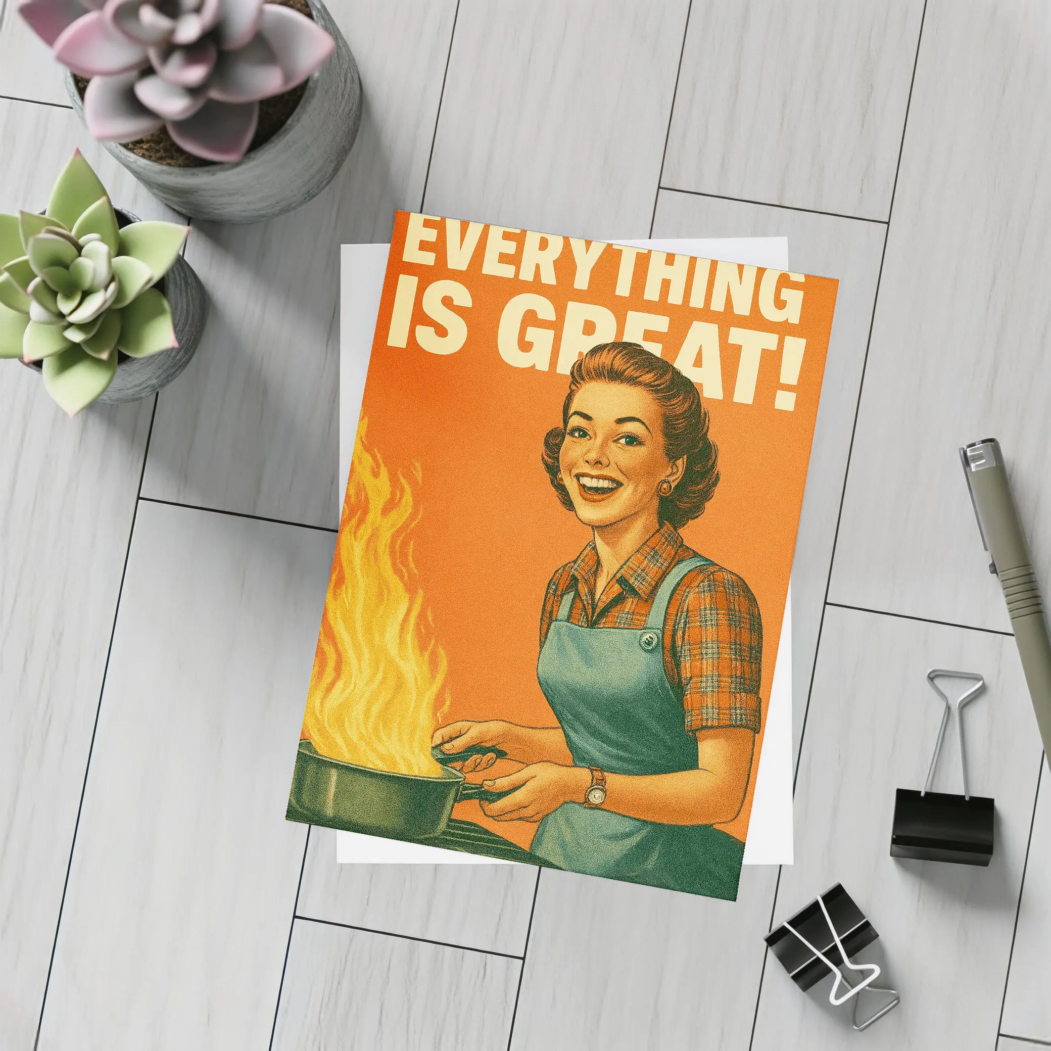 Everything Is Great Retro Housewife Kitchen Fire – Postcards