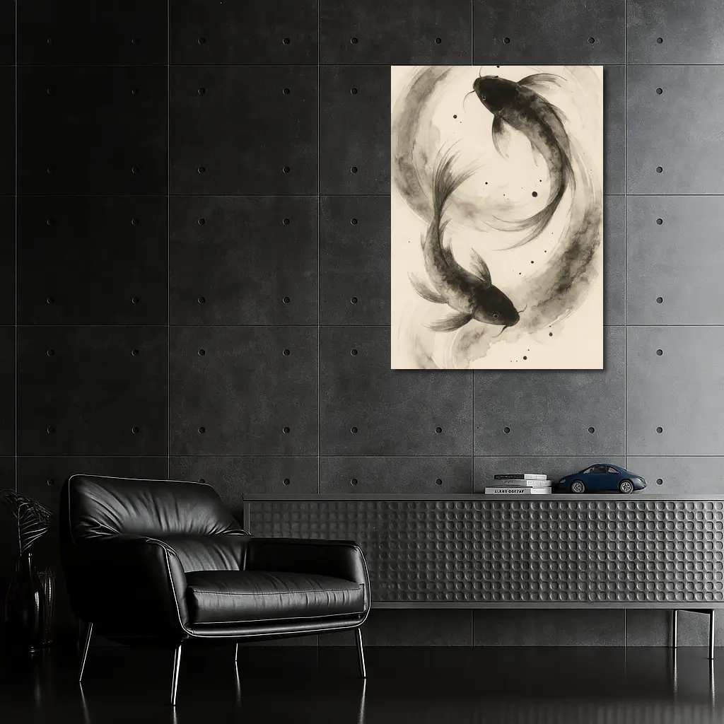 Two Koi Fish Japanese Ink Wash Art – Wall Art