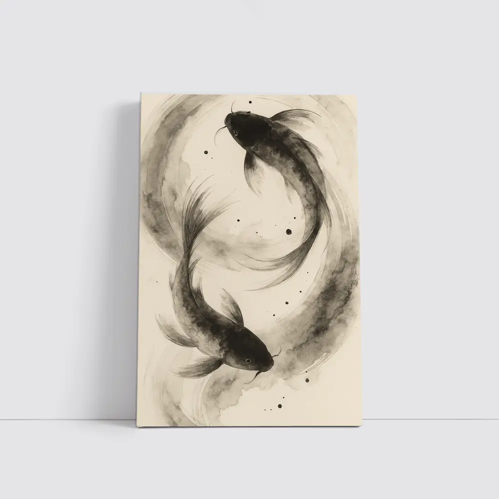 Two Koi Fish Japanese Ink Wash Art – Wall Art