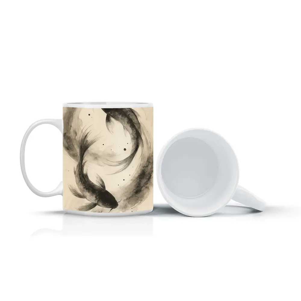 Two Koi Fish Japanese Ink Wash Art – Mugs