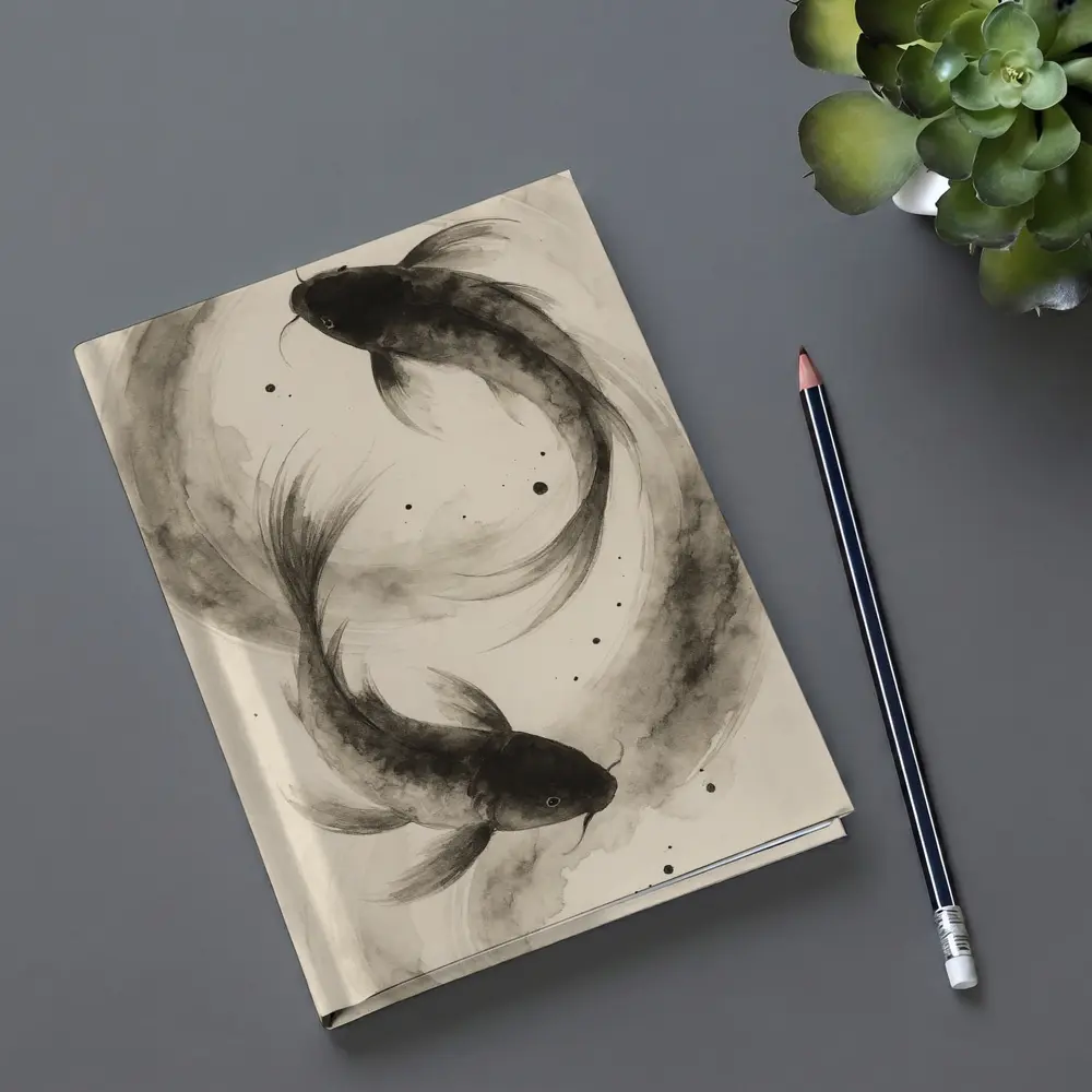 Two Koi Fish Japanese Ink Wash Art – Notebooks